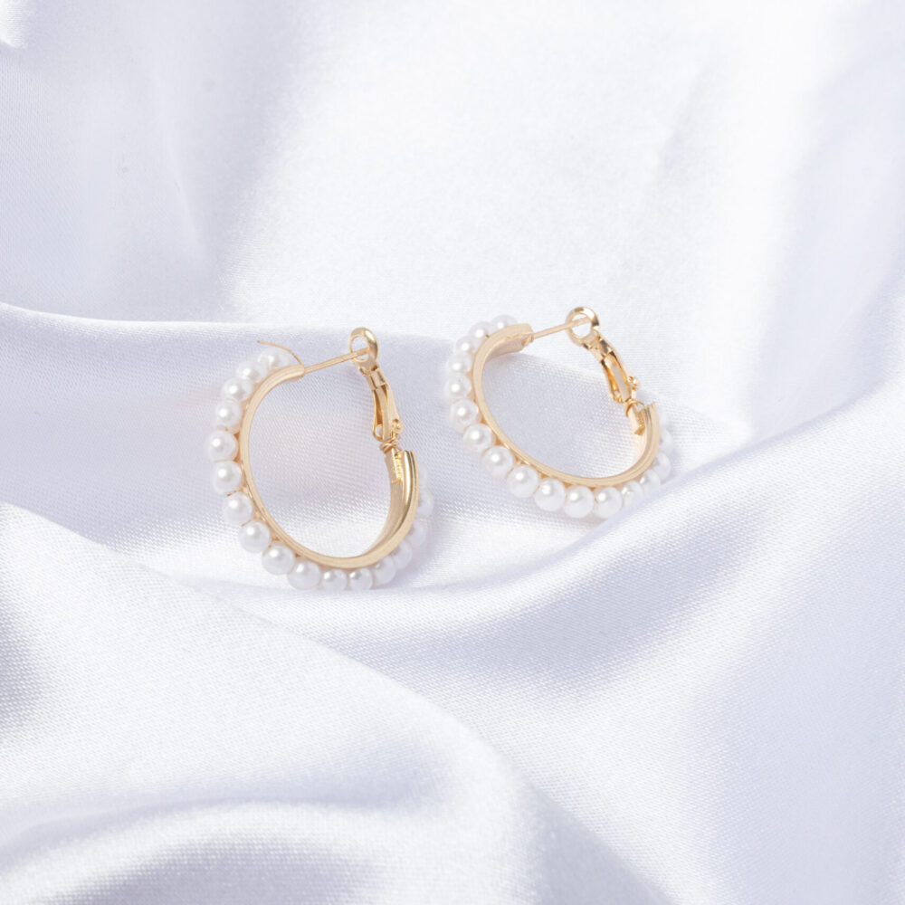 Round Hoop Pearls Earrings for Women Gold colored stainless steel