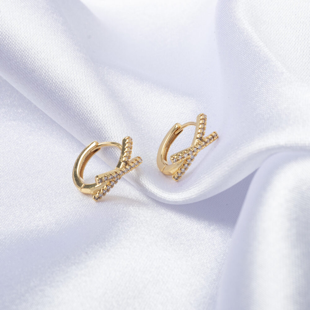 X Round Hoop Earrings for Women Gold colored stainless steel zircon