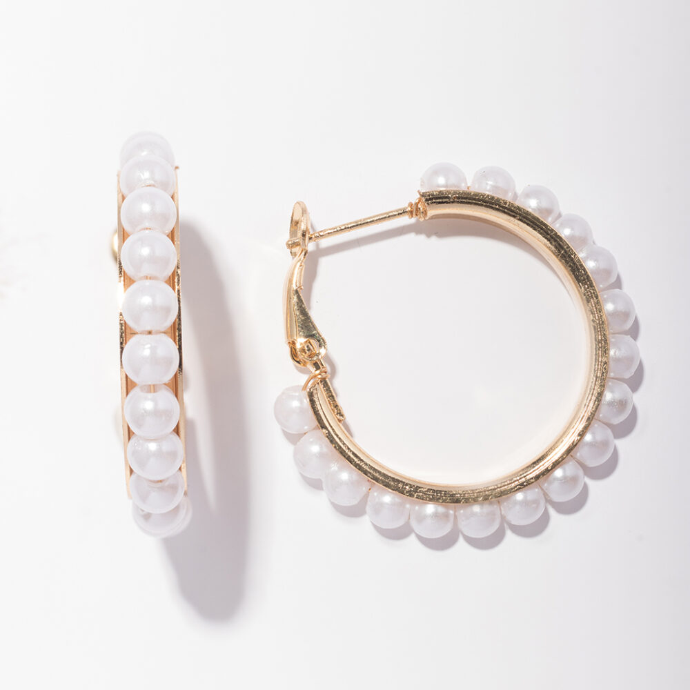 Round Hoop Pearls Earrings for Women Gold colored stainless steel