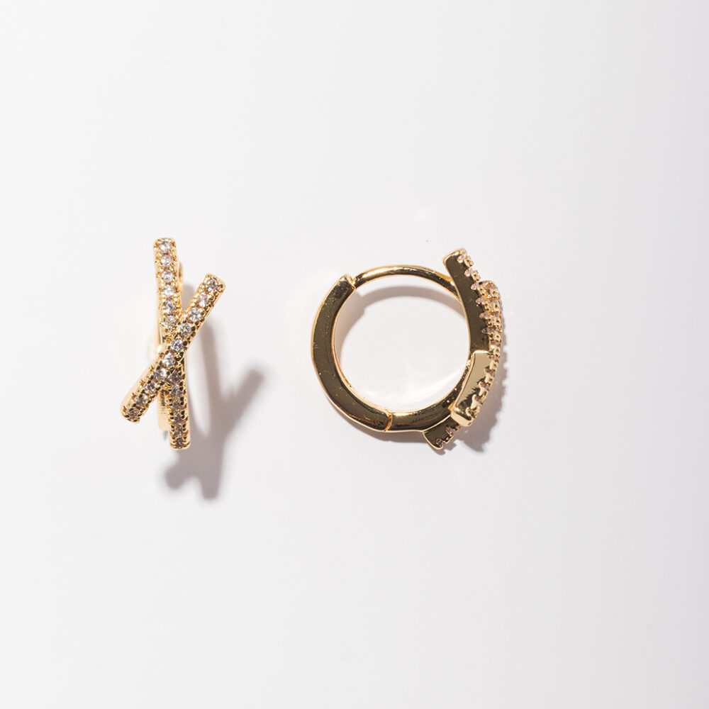 X Round Hoop Earrings for Women Gold colored stainless steel zircon